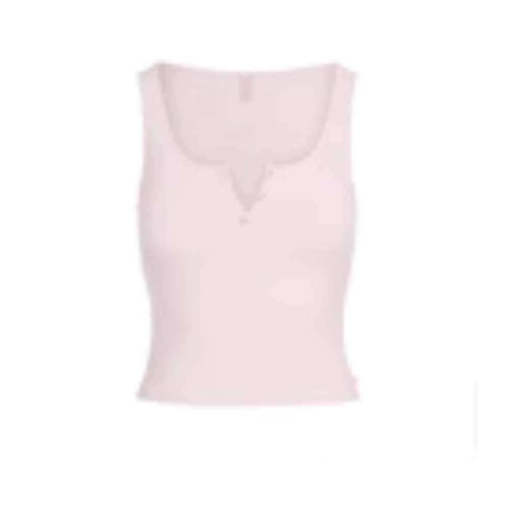 Skims Sleep Henley Tank in Light Pink Size‎ XS